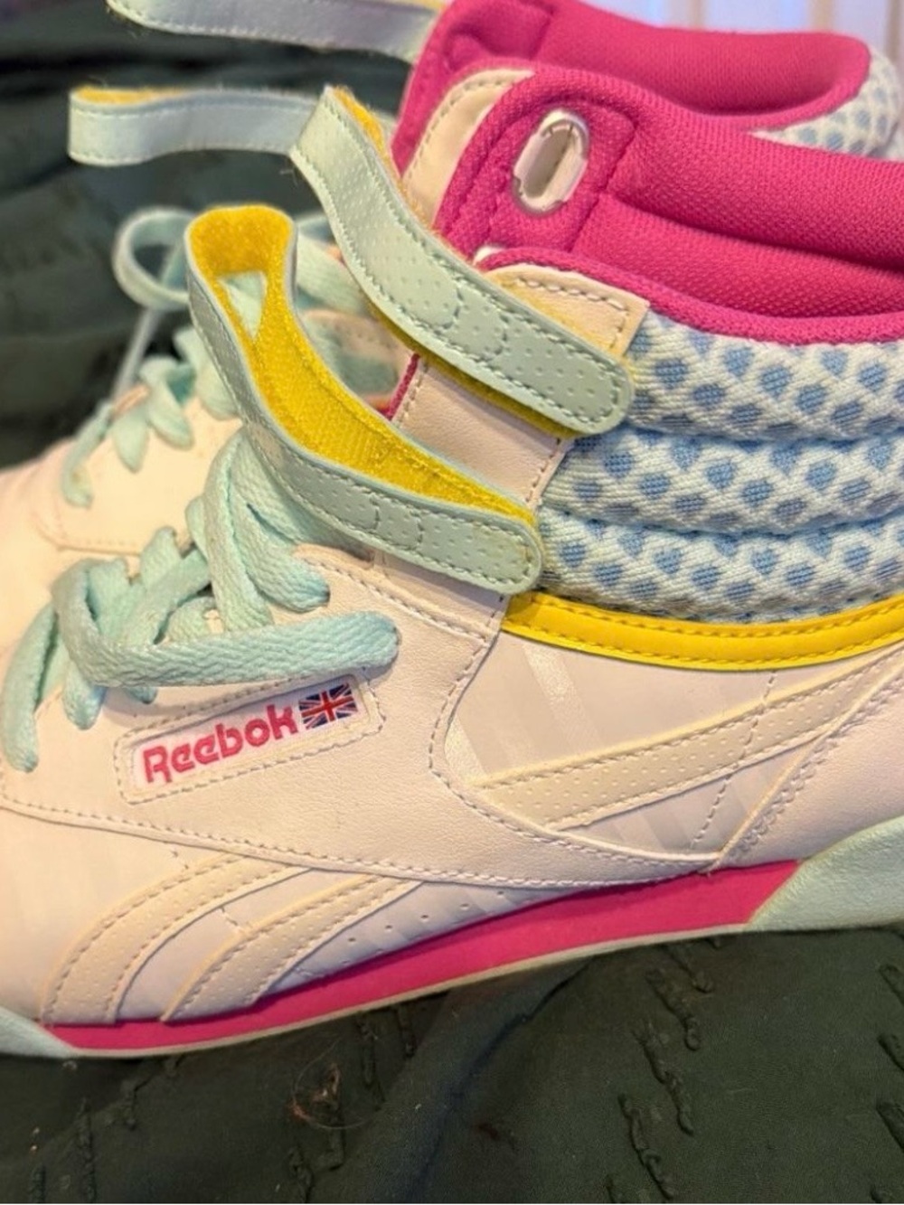 Reebok Kids White, Pink, Aqua & Yellow High-Top Sneakers
